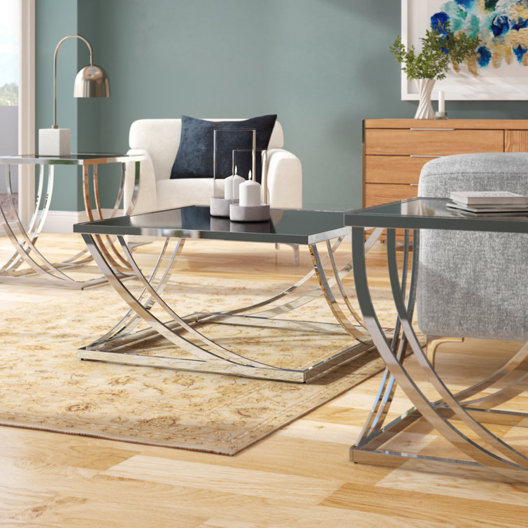 Wade Logan® Anjaliyah 3 Piece Glass Top Living Room Table Set